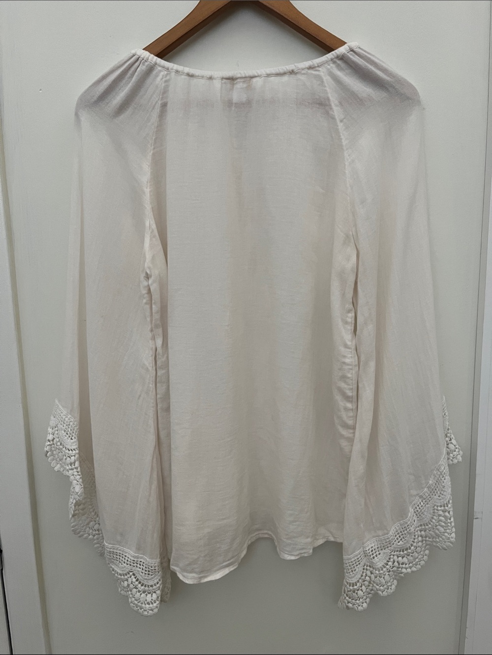 Boho Lace-Trim Peasant Top - Cream - Picture 3 of 5